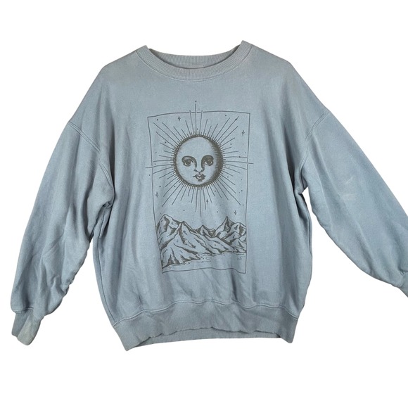 American Eagle Outfitters Tops - American‎ Eagle Light Blue Celestial Sun Mountain Graphic Sweatshirt Size XS